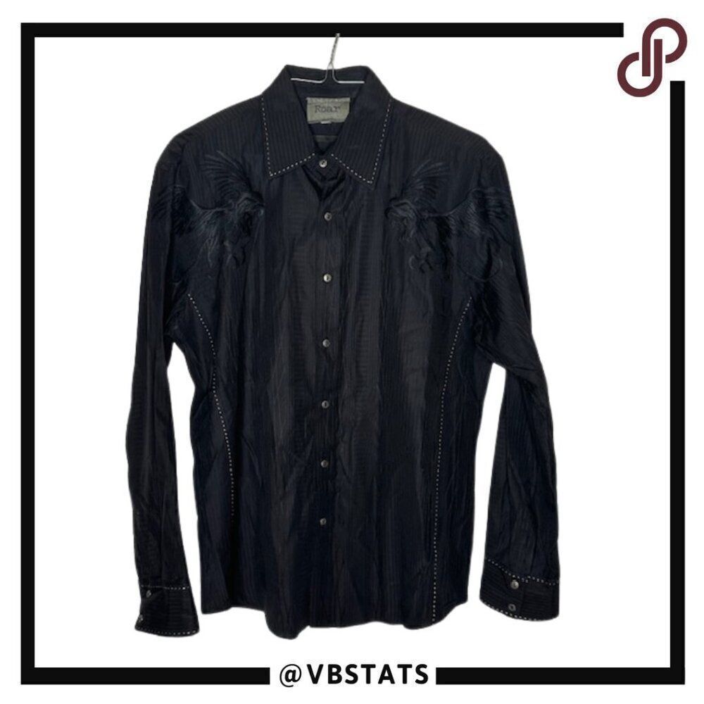 Roar XL‎ Jet Black Graphic Design Button Down LS Shirt